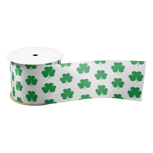 Elegante Ierse Shamrock Klaver Patroon Groen Wit Satijnen Lint (Spoel)