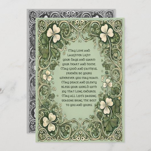Elegante Ierse zegen met Keltische Shamrock Border Feestdagenkaart (Voorkant / Achterkant)