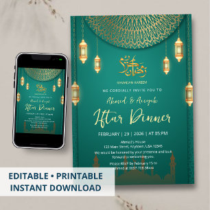 Elegante Iftar met smaragdgroene en gouden mandala Kaart
