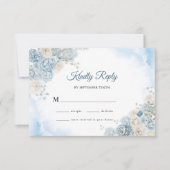 Elegante Ijsblauwe Ivoren Roos Bloemen Bruiloft RSVP Kaartje (Voorkant)