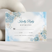 Elegante Ijsblauwe Ivoren Roos Bloemen Bruiloft RSVP Kaartje