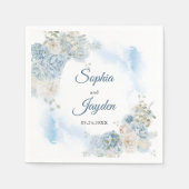 Elegante Ijsblauwe Ivoren Rozen Bloemen Bruiloft Servet (Voorkant)