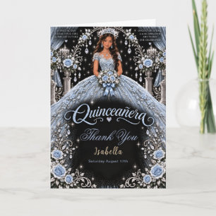 Elegante Ijsblauwe Quinceañera Viering Bedankkaart