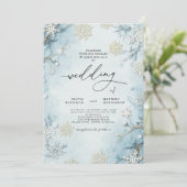 Elegante ijzige blauwe winter bloemenbruiloft kaart (Staand voorkant)