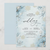 Elegante ijzige blauwe winter bloemenbruiloft kaart (Voorkant / Achterkant)
