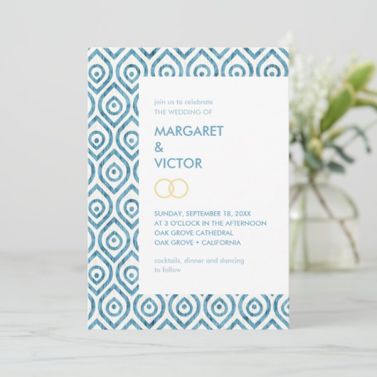 Elegante Ikat patroon Huwelijksuitnodiging Kaart (Staand voorkant)