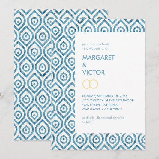 Elegante Ikat patroon Huwelijksuitnodiging Kaart (Voorkant / Achterkant)