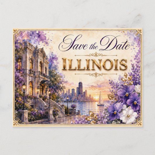 Elegante Illinois Save the Date Trouw Uitnodiging (Voorkant)
