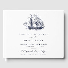 Elegante illustratie van scheepvaart-huwelijk gastenboek