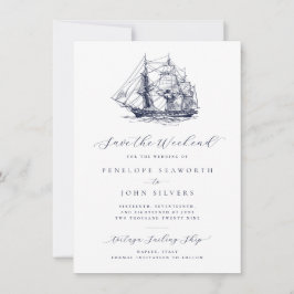 Elegante illustratie van schepen in nautische stij save the date