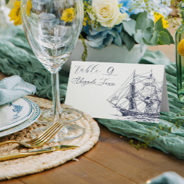 Elegante illustratie van schepen voor huwelijksfee plaatskaartje