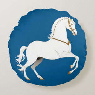 Elegante Illustratie van Witte Hengst op Rond Kussen