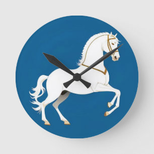 Elegante Illustratie van Witte Hengst op Ronde Klok