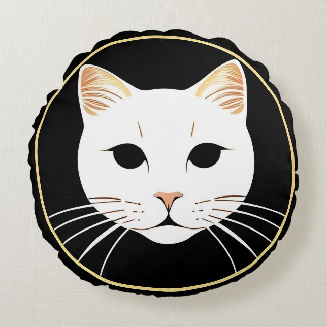 Elegante Illustratie van Witte Kat Rond Kussen (Voorkant)