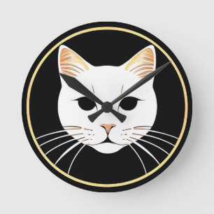 Elegante Illustratie van Witte Kat Ronde Klok