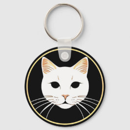 Elegante Illustratie van Witte Kat Sleutelhanger