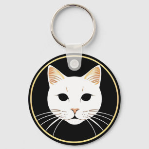 Elegante Illustratie van Witte Kat Sleutelhanger