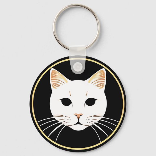 Elegante Illustratie van Witte Kat Sleutelhanger (Voorkant)