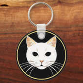 Elegante Illustratie van Witte Kat Sleutelhanger (Achterkant)