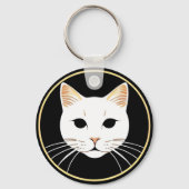 Elegante Illustratie van Witte Kat Sleutelhanger (Achterkant)