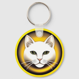 Elegante Illustratie van Witte Kat Sleutelhanger