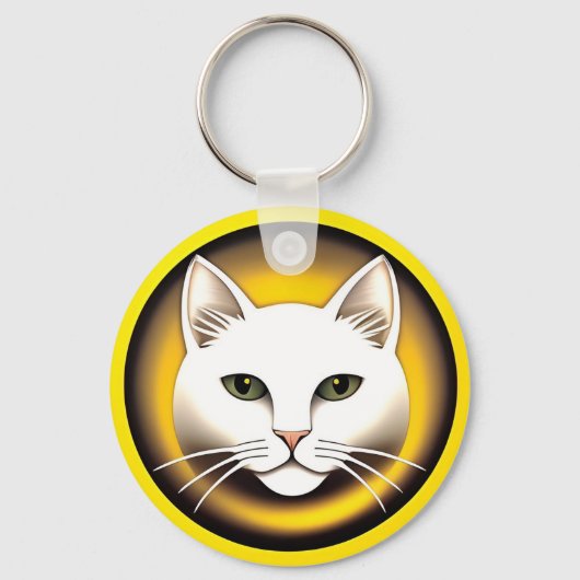 Elegante Illustratie van Witte Kat Sleutelhanger (Voorkant)