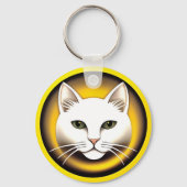 Elegante Illustratie van Witte Kat Sleutelhanger (Achterkant)