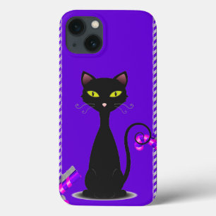 Elegante illustratie van zwarte kat met groene oge Case-Mate iPhone case