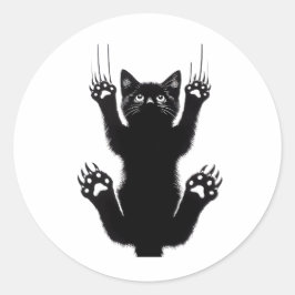 Elegante illustratie van zwarte kat ronde sticker