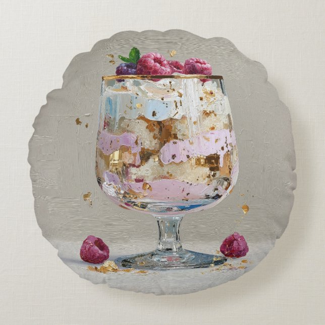 Elegante Impasto Frambozen Dessert  Rond Kussen (Voorkant)