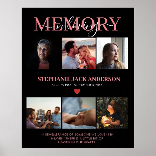 Elegante In Loving Memory 6 Foto Collage Herdenkin Poster (Voorkant)