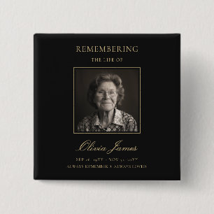 Elegante 'In Loving Memory' Foto Funeral Vierkante Button 5,1 Cm