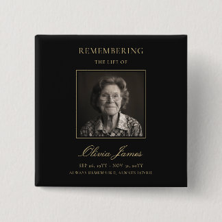 Elegante 'In Loving Memory' Foto Funeral Vierkante Button 5,1 Cm