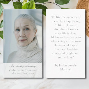 Elegante 'In Loving Memory' Foto-gebetskaarten Visitekaartje