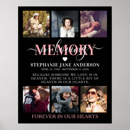 Elegante 'In Loving Memory' Fotocollage Herdenking Poster (Voorkant)
