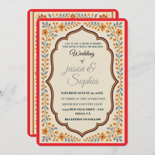 Elegante Indiaas geïnspireerde Bloemenbruiloft uit Kaart (Voorkant / Achterkant)