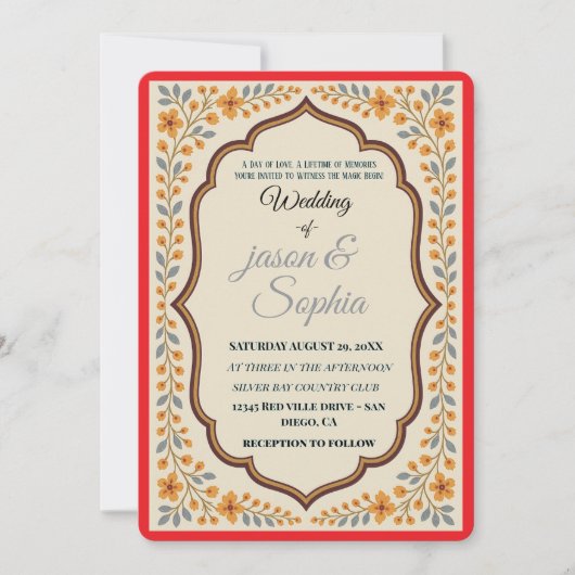 Elegante Indiaas geïnspireerde Bloemenbruiloft uit Kaart (Voorkant)