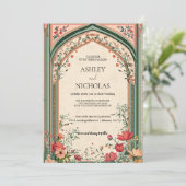 Elegante Indiase Bloemen Huwelijksuitnodiging Kaart (Staand voorkant)