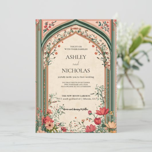 Elegante Indiase Bloemen Huwelijksuitnodiging Kaart (Staand voorkant)