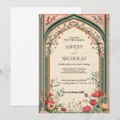 Elegante Indiase Bloemen Huwelijksuitnodiging Kaart (Voorkant / Achterkant)