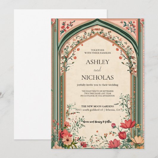 Elegante Indiase Bloemen Huwelijksuitnodiging Kaart (Voorkant / Achterkant)