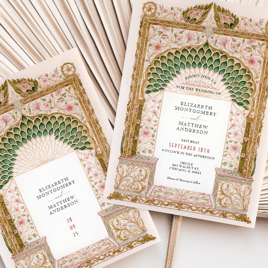 Elegante Indiase bruiloft Bloemen Boog Motief Kaart