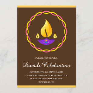 Elegante Indiase Diya Lamp Bruin Diwali Feestje Kaart