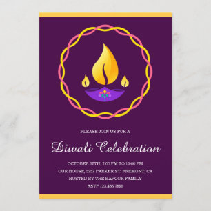 Elegante Indiase Diya Lamp Paars Diwali Feestje Kaart