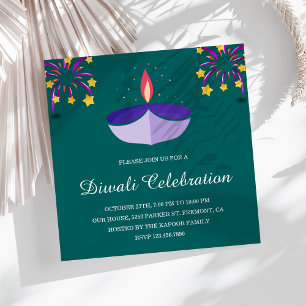 Elegante Indiase Diya Lamp Teal Diwali Feestje Kaart