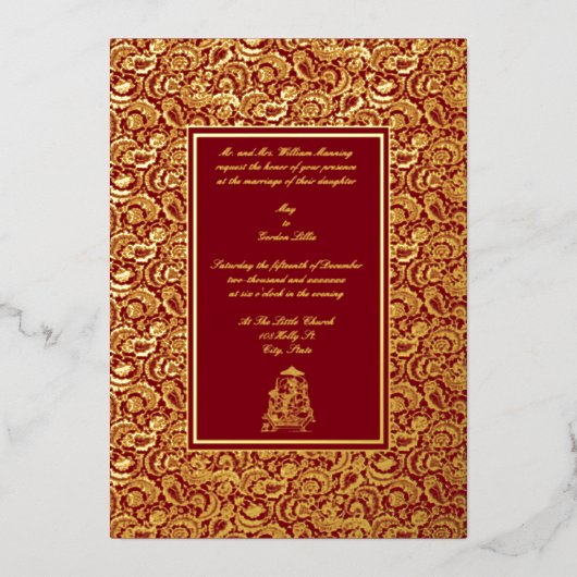 Elegante Indiase Folie Bruiloft Uitnodiging (Voorkant)