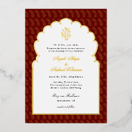 Elegante Indiase Ganesh-huwelijk Rood en Goud I Folie Uitnodiging