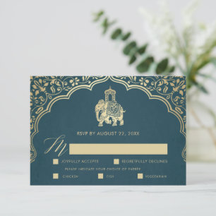 Elegante Indiase Ganesha Bruiloft RSVP Kaart Goud