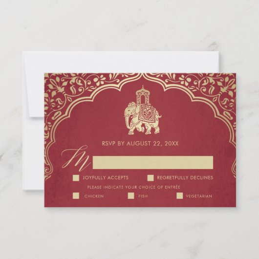 Elegante Indiase Ganesha Bruiloft RSVP Kaart Goud (Voorkant)