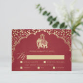 Elegante Indiase Ganesha Bruiloft RSVP Kaart Goud (Staand voorkant)